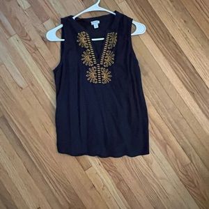 Navy and gold embroidered linen top j crew